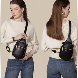 INICAT BLACK VEGAN LEATHER FANNY PACK SHOULDER SLING BAG